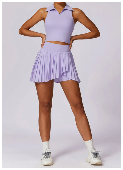 Summer Outdoor Leisure T-shirt Yoga Set 2PCS Women Gym Clothes Running Sports Fitness Set Breathable Yoga Nude Tennis Clothes