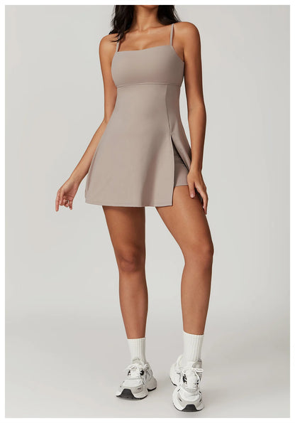 Women's Sports Beautiful Back Dress Removable Chest Cushion Breathable Outdoor Yoga Tennis Skirt Sexy Woman Yoga Sport Clothes