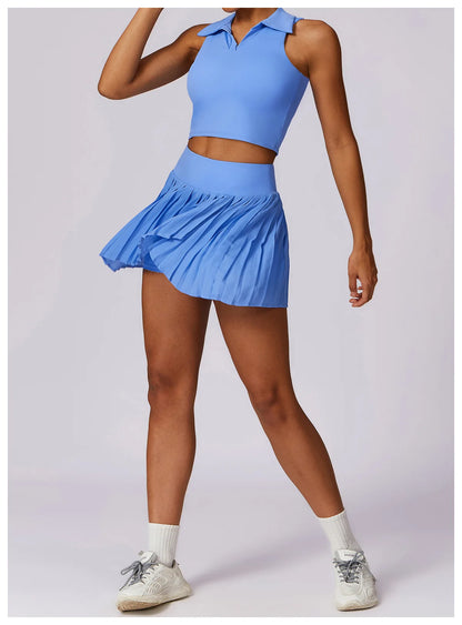 Summer Outdoor Leisure T-shirt Yoga Set 2PCS Women Gym Clothes Running Sports Fitness Set Breathable Yoga Nude Tennis Clothes