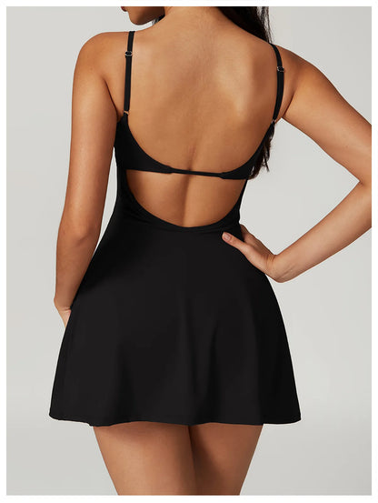 Women's Sports Beautiful Back Dress Removable Chest Cushion Breathable Outdoor Yoga Tennis Skirt Sexy Woman Yoga Sport Clothes