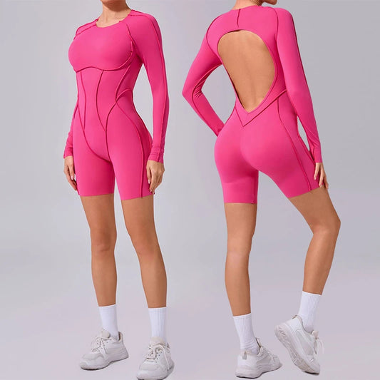 Hearuisavy 2025 New Style Workout Jumpsuit Gym Yoga Clothes Sportswear Women Short Sports Jumpsuit Long Sleeves Fitness Overalls