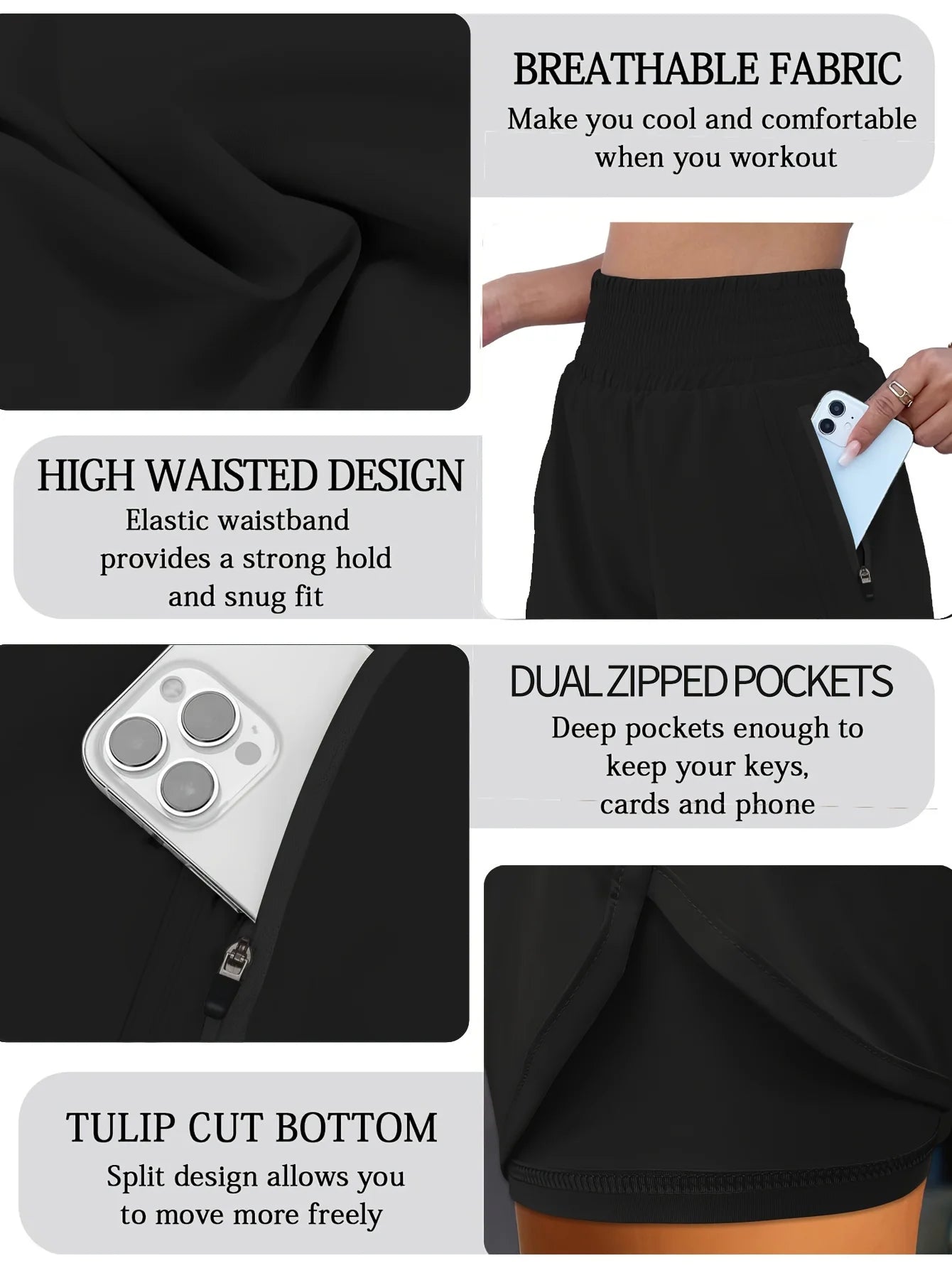 Women's High-Waist Elastic Running Shorts with Pockets Quick-Dry Exercise Sports Shorts