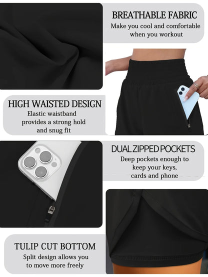 Women's High-Waist Elastic Running Shorts with Pockets Quick-Dry Exercise Sports Shorts