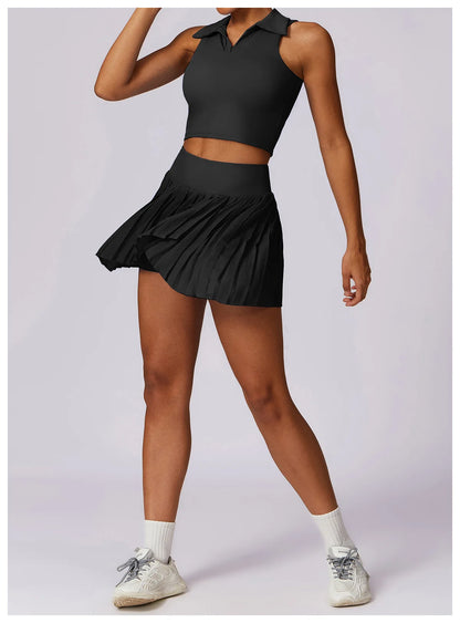 Summer Outdoor Leisure T-shirt Yoga Set 2PCS Women Gym Clothes Running Sports Fitness Set Breathable Yoga Nude Tennis Clothes