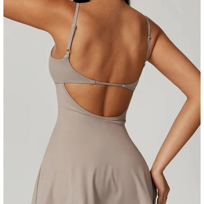 Women's Sports Beautiful Back Dress Removable Chest Cushion Breathable Outdoor Yoga Tennis Skirt Sexy Woman Yoga Sport Clothes