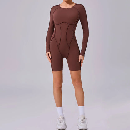 Hearuisavy 2025 New Style Workout Jumpsuit Gym Yoga Clothes Sportswear Women Short Sports Jumpsuit Long Sleeves Fitness Overalls