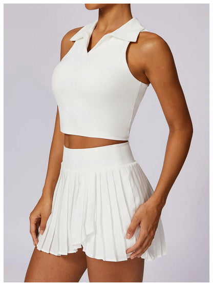 Summer Outdoor Leisure T-shirt Yoga Set 2PCS Women Gym Clothes Running Sports Fitness Set Breathable Yoga Nude Tennis Clothes