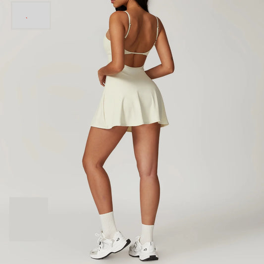Women's Sports Beautiful Back Dress Removable Chest Cushion Breathable Outdoor Yoga Tennis Skirt Sexy Woman Yoga Sport Clothes