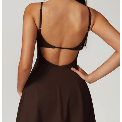 Women's Sports Beautiful Back Dress Removable Chest Cushion Breathable Outdoor Yoga Tennis Skirt Sexy Woman Yoga Sport Clothes