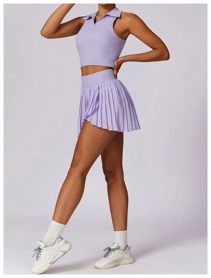 Summer Outdoor Leisure T-shirt Yoga Set 2PCS Women Gym Clothes Running Sports Fitness Set Breathable Yoga Nude Tennis Clothes